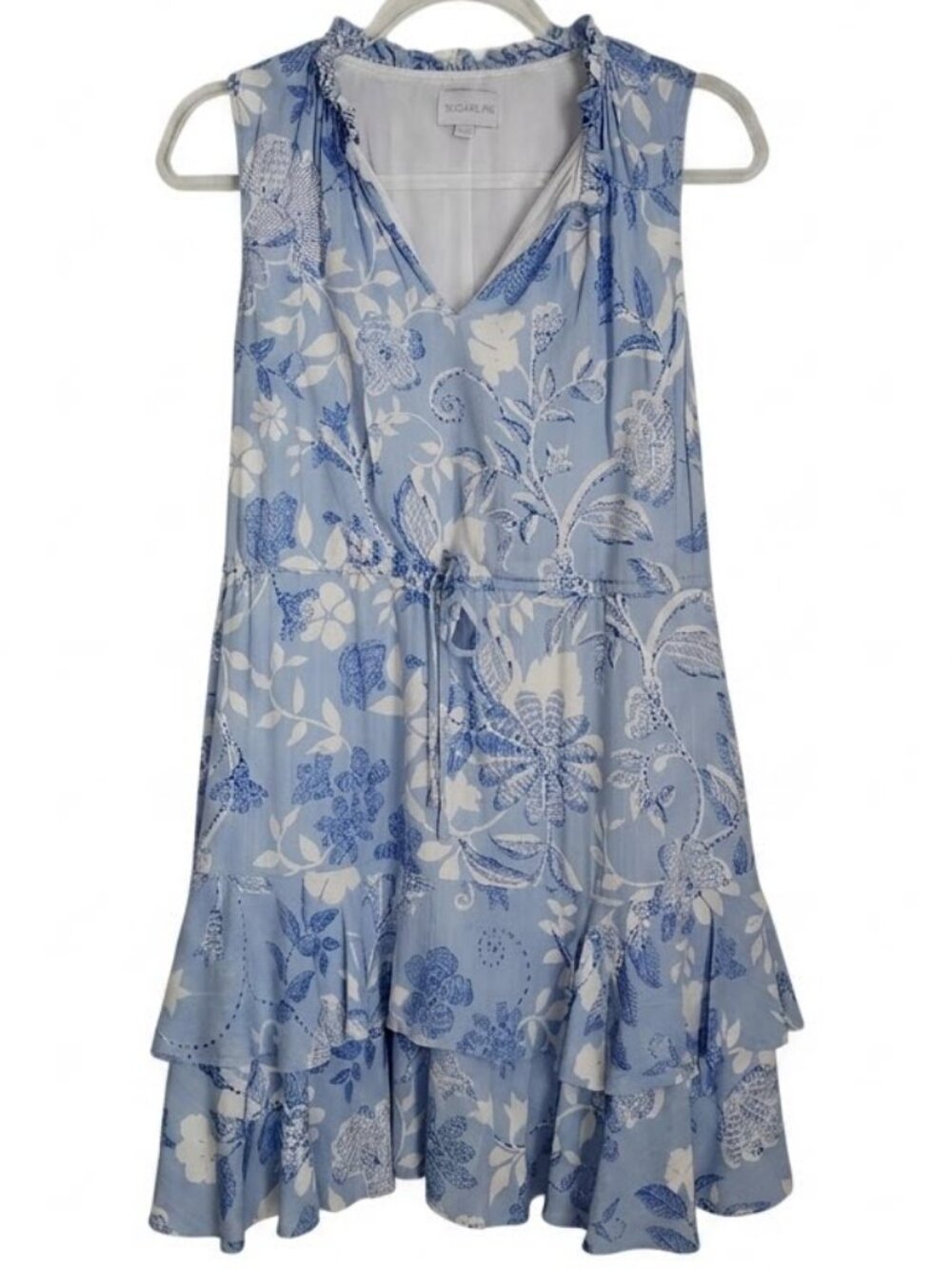 SUGARLIPS Seraphina Blue & White Floral Ruffle Mini Dress S Feminine Summer